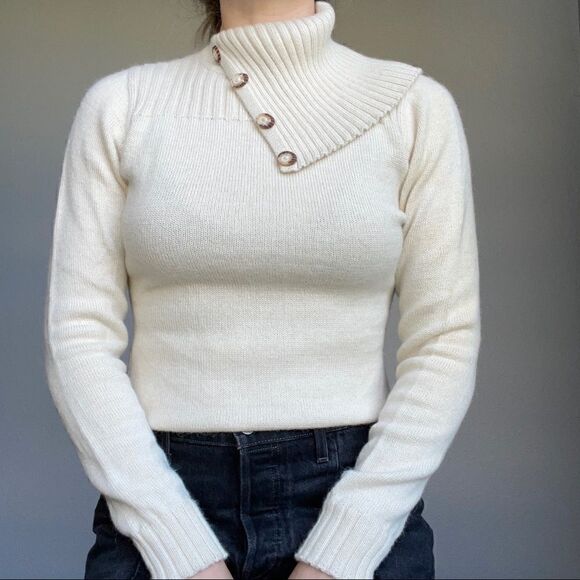 NWT Alpaca Adventures Cream Alpaca Wool Cowl Neck Button Peruvian Sweater Sz M - Picture 1 of 11